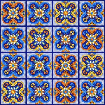 Mexican talavera ceramic tile pattern. Ethnic folk ornament. Stock Illustration