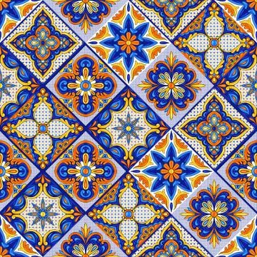 Mexican talavera ceramic tile pattern. Ethnic folk ornament. Stock Illustration