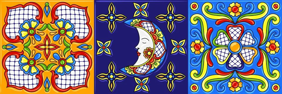 Mexican talavera ceramic tile pattern. Stock Illustration