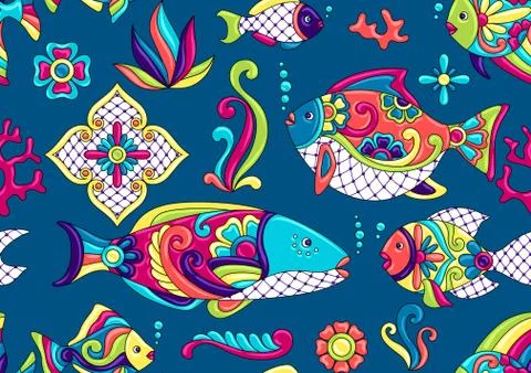 Mexican talavera ceramic tile pattern. Traditional decorative objects. イラスト素材