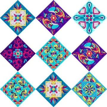 Mexican talavera ceramic tile pattern with fishes. Stock Illustration