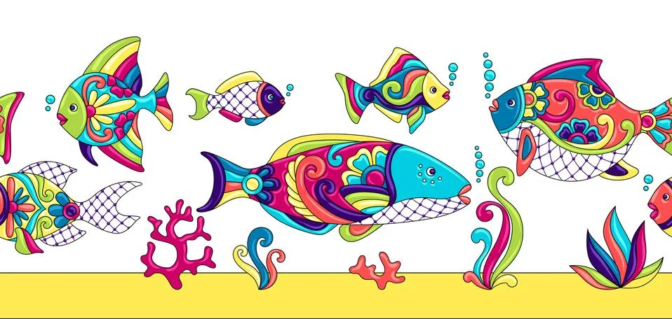 Mexican talavera ceramic tile pattern with fishes. Stock Illustration