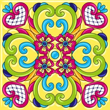 Mexican talavera ceramic tile pattern. Stock Illustration