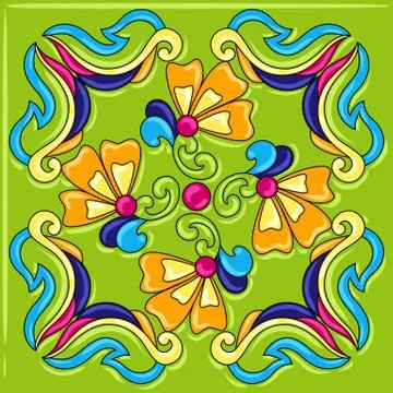 Mexican talavera ceramic tile pattern. 스톡 일러스트