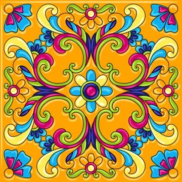 Mexican talavera ceramic tile pattern. 스톡 일러스트