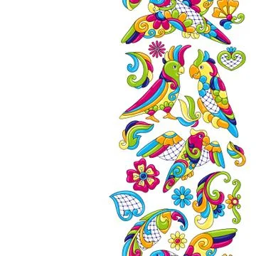 Mexican talavera ceramic tile pattern with tropical parrots. Stock Illustration