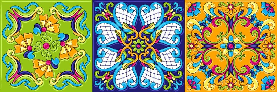 Mexican talavera ceramic tile pattern. Stock Illustration