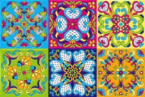 Mexican talavera ceramic tile pattern. Stock Illustration