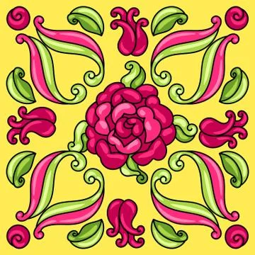 Mexican talavera ceramic tile pattern with flowers. Stock Illustration