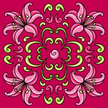 Mexican talavera ceramic tile pattern with flowers. イラスト素材