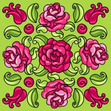 Mexican talavera ceramic tile pattern with flowers. イラスト素材