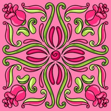 Mexican talavera ceramic tile pattern with flowers. イラスト素材