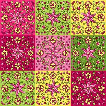 Mexican talavera ceramic tile pattern with flowers. 库存插图