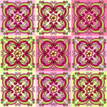 Mexican talavera ceramic tile pattern with flowers. 库存插图