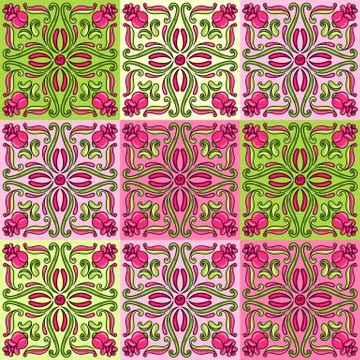 Mexican talavera ceramic tile pattern with flowers. Illustrazione stock