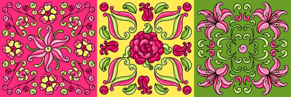 Mexican talavera ceramic tile pattern with flowers. Illustrazione stock