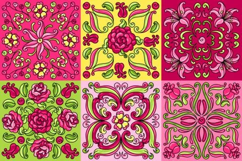 Mexican talavera ceramic tile pattern with flowers. Illustrazione stock