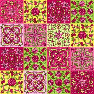 Mexican talavera ceramic tile pattern with flowers. Illustrazione stock