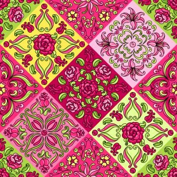 Mexican talavera ceramic tile pattern with flowers. イラスト素材