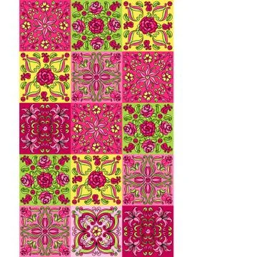 Mexican talavera ceramic tile pattern with flowers. イラスト素材