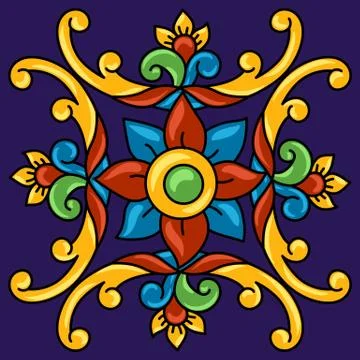 Mexican talavera ceramic tile pattern. Decoration with ornamental flowers. Illustrazione stock