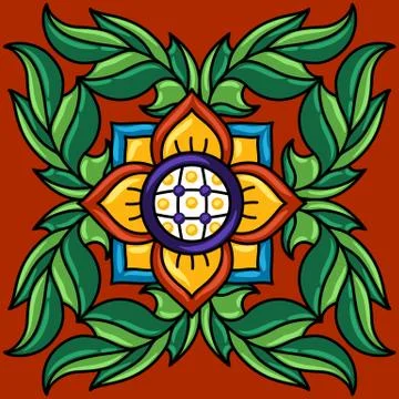 Mexican talavera ceramic tile pattern. Decoration with ornamental flowers. Stock Illustration
