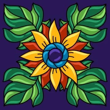 Mexican talavera ceramic tile pattern. Decoration with ornamental flowers. Illustrazione stock