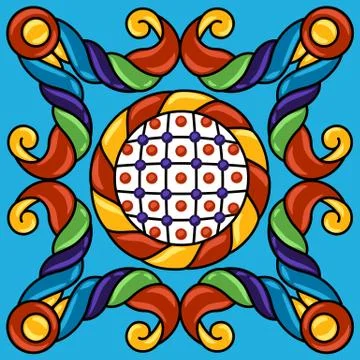 Mexican talavera ceramic tile pattern. Decoration with ornamental flowers. Stock Illustration