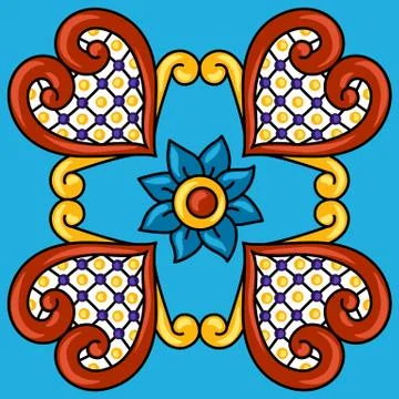 Mexican talavera ceramic tile pattern. Decoration with ornamental flowers. Illustrazione stock