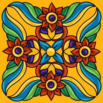 Mexican talavera ceramic tile pattern. Decoration with ornamental flowers. Illustrazione stock
