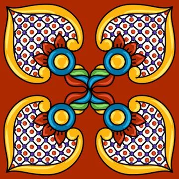 Mexican talavera ceramic tile pattern. Decoration with ornamental flowers. Stock Illustration