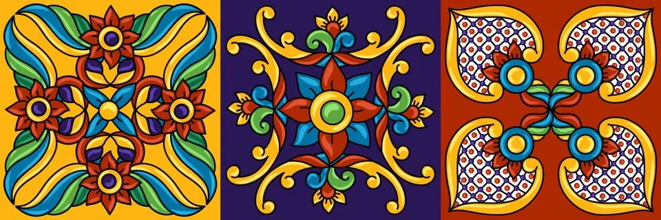 Mexican talavera ceramic tile pattern. Decoration with ornamental flowers. Illustrazione stock