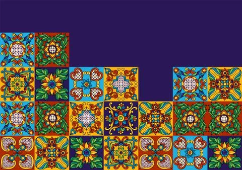 Mexican talavera ceramic tile pattern. Decoration with ornamental flowers. Stock Illustration