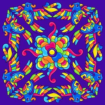 Mexican talavera ceramic tile pattern with tropical birds. Traditional Stock Illustration