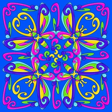 Mexican talavera ceramic tile pattern with stylized bugs and insects Illustrazione stock