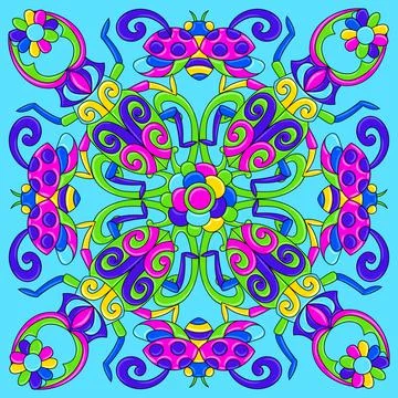 Mexican talavera ceramic tile pattern with stylized bugs and insects Stock Illustration