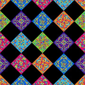 Mexican talavera ceramic tile pattern with tropical birds. Traditional Stockillustratie