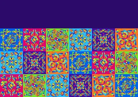 Mexican talavera ceramic tile pattern with tropical birds. Traditional 스톡 일러스트