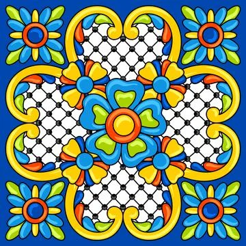Mexican talavera ceramic tile pattern. Decoration with ornamental flowers Stock Illustration