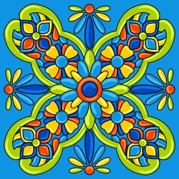 Mexican talavera ceramic tile pattern. Decoration with ornamental flowers Stock Illustration