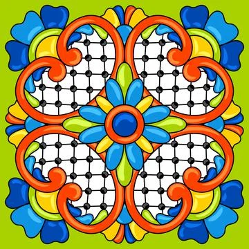 Mexican talavera ceramic tile pattern. Decoration with ornamental flowers Stock Illustration