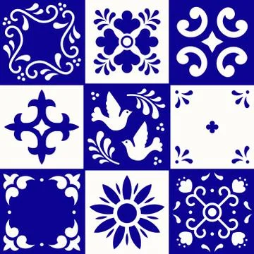 Mexican talavera pattern. Ceramic tiles in traditional style from Puebla. Mexico Stock Illustration