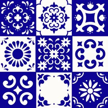 Mexican talavera pattern. Ceramic tiles in traditional style from Puebla. Mexico Stock Illustration