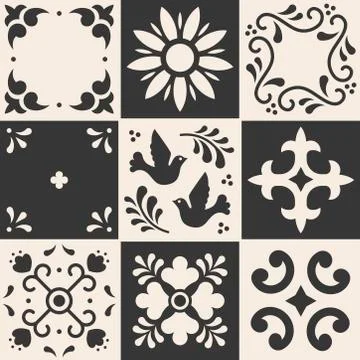 Mexican talavera pattern. Ceramic tiles in traditional style from Puebla. Mexico 스톡 일러스트