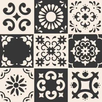 Mexican talavera pattern. Ceramic tiles in traditional style from Puebla. Mexico 스톡 일러스트