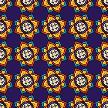 Mexican talavera seamless pattern. Decorative background with ornamental flowers Illustrazione stock
