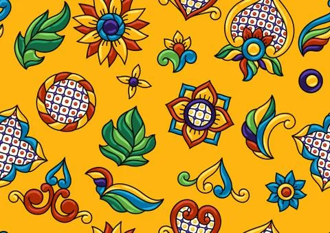Mexican talavera seamless pattern. Decorative background with ornamental flowers Stock Illustration
