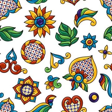 Mexican talavera seamless pattern. Decorative background with ornamental flowers Stock Illustration