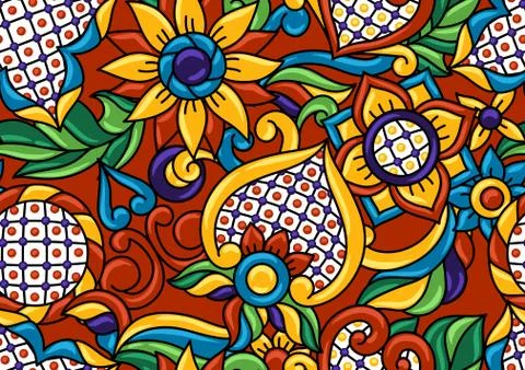Mexican talavera seamless pattern. Decorative background with ornamental flowers Stock Illustration