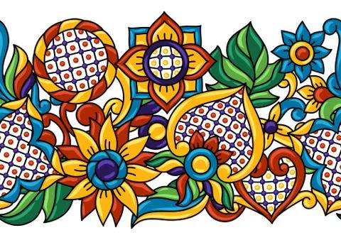 Mexican talavera seamless pattern. Decorative background with ornamental flowers Stock Illustration
